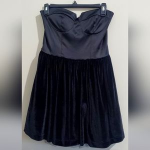 Strapless black velvet dress